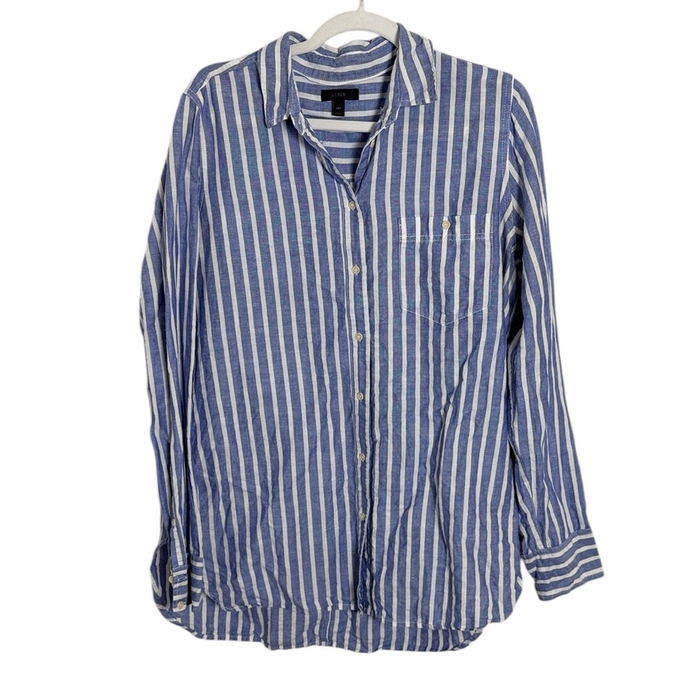 J. Crew Blue and White Stripe Button Up Shirt 14T Nautical Vacation Coverup